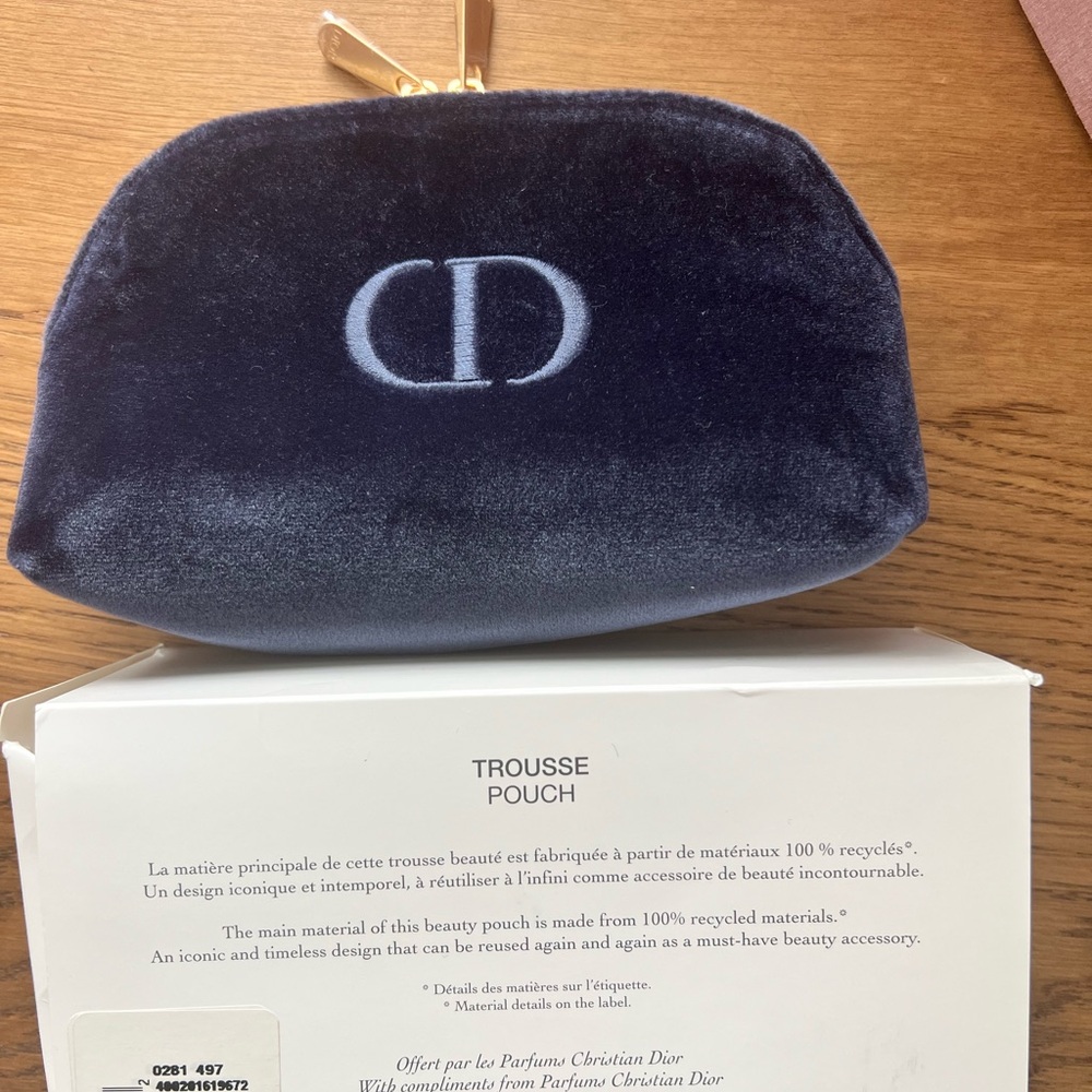 NWT! Christian Dior Velvet Pouch. Plastic is till attached on the zipper pulls.